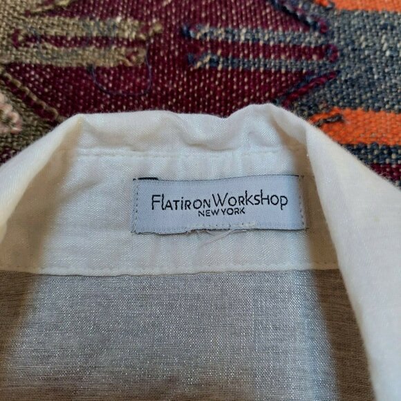 Flatiron Workshop Women Cotton Blend Button Down Shirt Top Blouse Flutter Sleeve - Picture 3 of 6